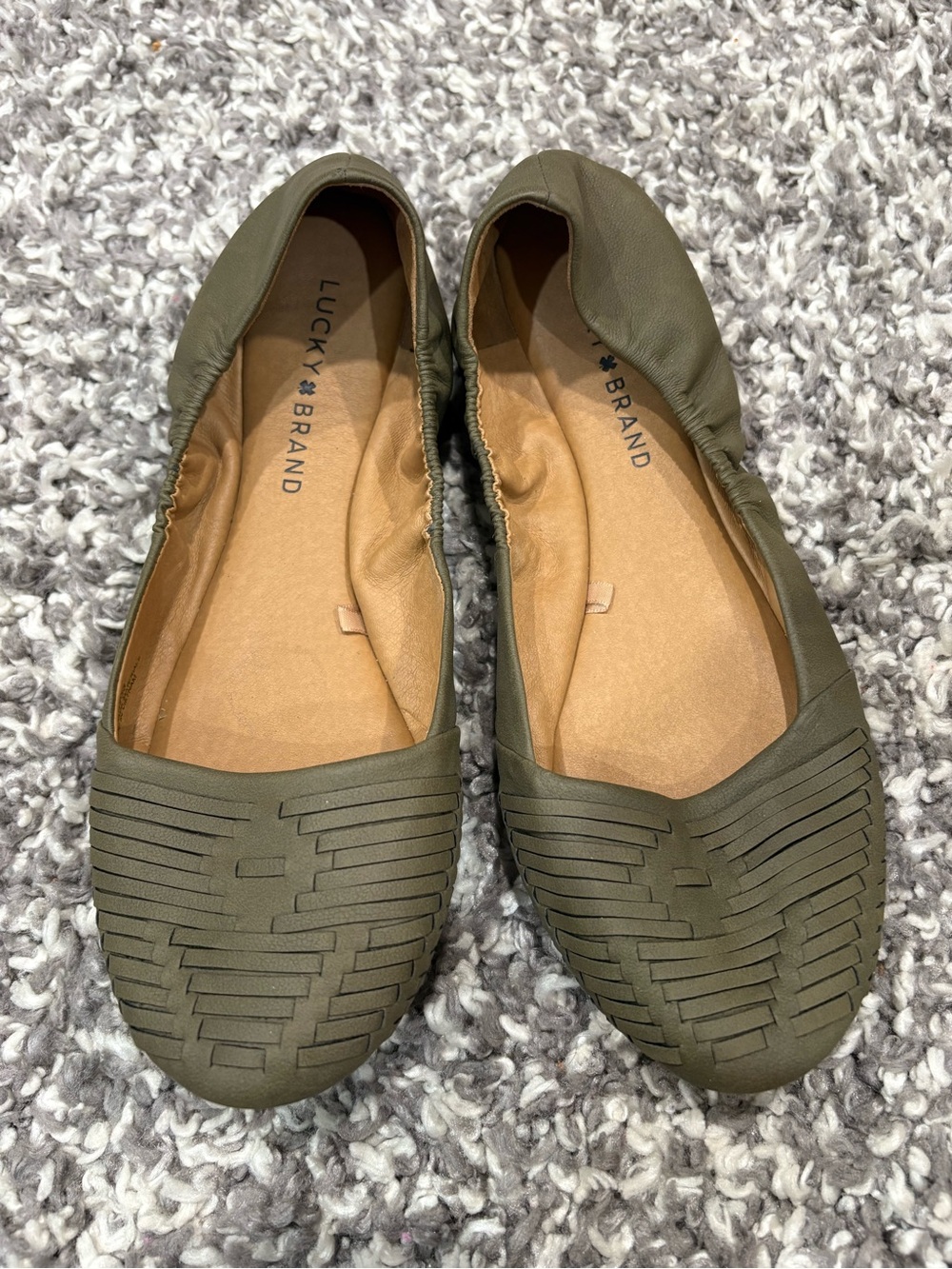 Lucky Brand Olive Green Woven-Trim Ballet Flats Size 8